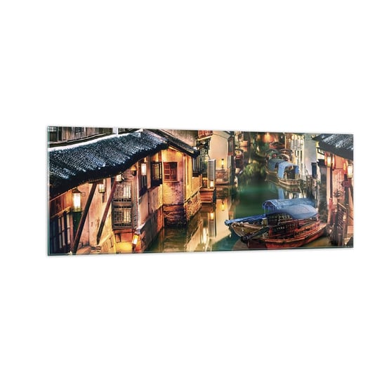 Obraz na szkle - Wieczór na chińskiej ulicy - 140x50cm - Krajobraz Miasto Azja - Nowoczesny szklany obraz do salonu do sypialni ARTTOR ARTTOR