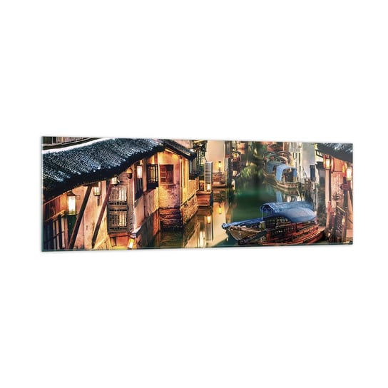 Obraz na szkle - Wieczór na chińskiej ulicy - 160x50cm - Krajobraz Miasto Azja - Nowoczesny foto szklany obraz do salonu do sypialni ARTTOR ARTTOR