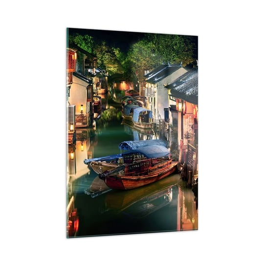 Obraz na szkle - Wieczór na chińskiej ulicy - 50x70cm - Krajobraz Miasto Azja - Nowoczesny szklany obraz do salonu do sypialni ARTTOR ARTTOR