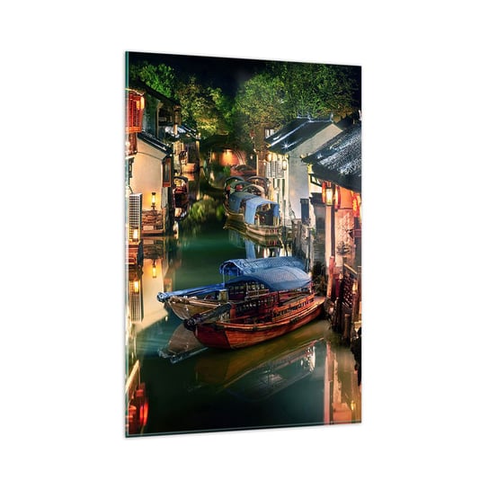 Obraz na szkle - Wieczór na chińskiej ulicy - 80x120cm - Krajobraz Miasto Azja - Nowoczesny szklany obraz na ścianę do salonu do sypialni ARTTOR ARTTOR