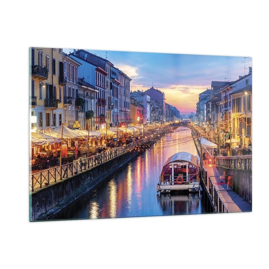Obraz na szkle - Wieczór światła i zabawy - 120x80cm - Miasto Mediolan Włochy - Nowoczesny szklany obraz na ścianę do salonu do sypialni ARTTOR ARTTOR