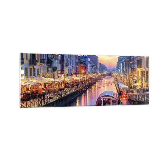 Obraz na szkle - Wieczór światła i zabawy - 140x50cm - Miasto Mediolan Włochy - Nowoczesny szklany obraz do salonu do sypialni ARTTOR ARTTOR