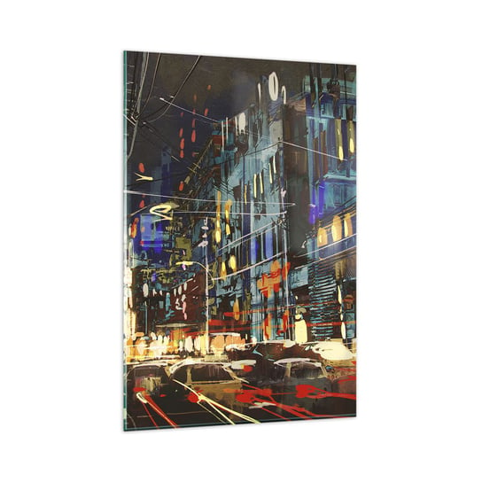 Obraz na szkle - Wieczorny gwar ulicy - 80x120cm - Miasto Architektura Nocne Życie - Nowoczesny szklany obraz na ścianę do salonu do sypialni ARTTOR ARTTOR