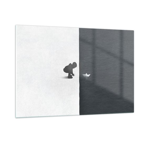 Obraz na szkle - Wielka wyprawa - 120x80cm - Dziecko Czarno-Biały Woda - Nowoczesny szklany obraz na ścianę do salonu do sypialni ARTTOR ARTTOR