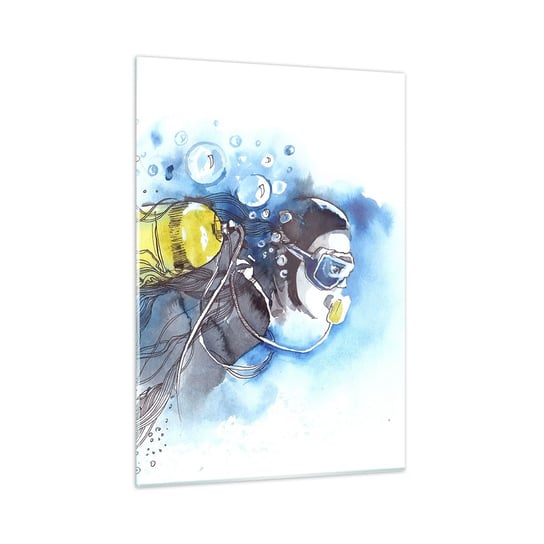 Obraz na szkle - Wielki błękit - 50x70cm - Nurkowanie Ryba Sport - Nowoczesny szklany obraz do salonu do sypialni ARTTOR ARTTOR