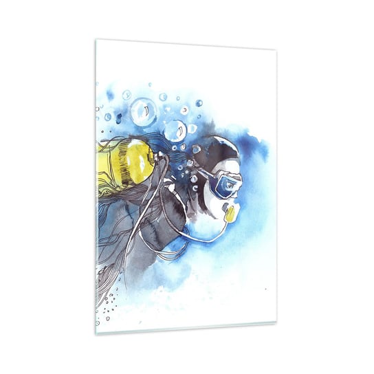 Obraz na szkle - Wielki błękit - 80x120cm - Nurkowanie Ryba Sport - Nowoczesny szklany obraz na ścianę do salonu do sypialni ARTTOR ARTTOR