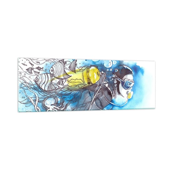 Obraz na szkle - Wielki błękit - 90x30cm - Nurkowanie Ryba Sport - Nowoczesny szklany obraz do salonu do sypialni ARTTOR ARTTOR