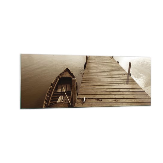 Obraz na szkle - Wielki spokój - 140x50cm - Krajobraz Jezioro Drewniany Pomost - Nowoczesny szklany obraz do salonu do sypialni ARTTOR ARTTOR