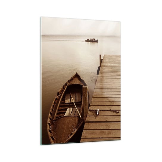 Obraz na szkle - Wielki spokój - 50x70cm - Krajobraz Jezioro Drewniany Pomost - Nowoczesny szklany obraz do salonu do sypialni ARTTOR ARTTOR