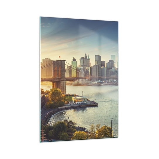 Obraz na szkle - Wielkomiejski świt - 50x70cm - Nowy Jork Miasto Most Brookliński - Nowoczesny szklany obraz do salonu do sypialni ARTTOR ARTTOR