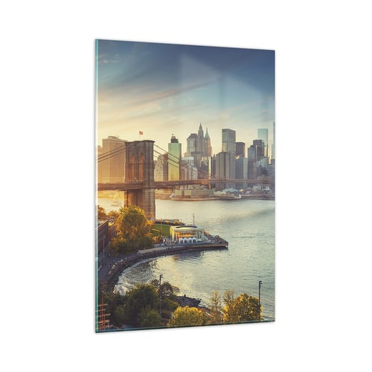 Obraz na szkle - Wielkomiejski świt - 80x120cm - Nowy Jork Miasto Most Brookliński - Nowoczesny szklany obraz na ścianę do salonu do sypialni ARTTOR ARTTOR