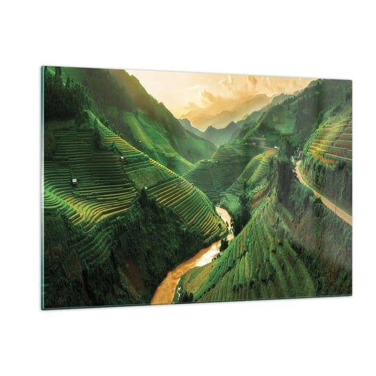 Obraz na szkle - Wietnamska dolina - 120x80cm - Pola Ryżowe Azja Krajobraz - Nowoczesny szklany obraz na ścianę do salonu do sypialni ARTTOR ARTTOR