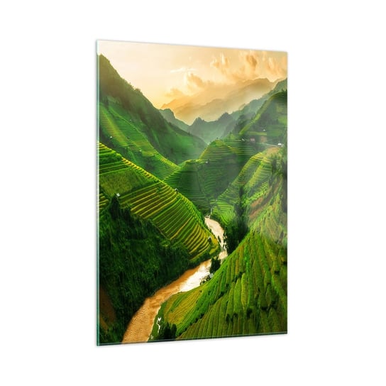 Obraz na szkle - Wietnamska dolina - 50x70cm - Pola Ryżowe Azja Krajobraz - Nowoczesny szklany obraz do salonu do sypialni ARTTOR ARTTOR