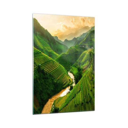 Obraz na szkle - Wietnamska dolina - 80x120cm - Pola Ryżowe Azja Krajobraz - Nowoczesny szklany obraz na ścianę do salonu do sypialni ARTTOR ARTTOR
