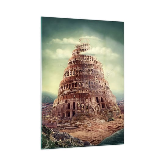 Obraz na szkle - Wieża Babel - 50x70cm - Wieża Babel Religia - Nowoczesny szklany obraz do salonu do sypialni ARTTOR ARTTOR