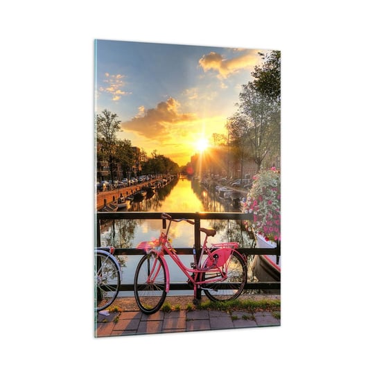 Obraz na szkle - Wiosenny poranek w Amsterdamie - 50x70cm - Miasto Amsterdam Architektura - Nowoczesny szklany obraz do salonu do sypialni ARTTOR ARTTOR