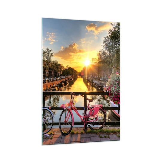 Obraz na szkle - Wiosenny poranek w Amsterdamie - 70x100cm - Miasto Amsterdam Architektura - Nowoczesny foto szklany obraz do salonu do sypialni ARTTOR ARTTOR