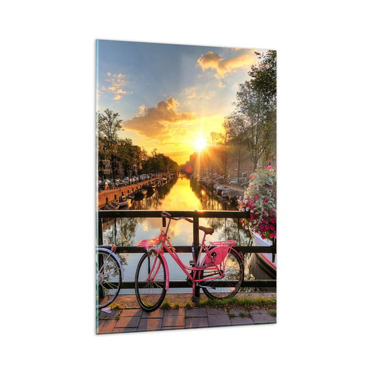 Obraz na szkle - Wiosenny poranek w Amsterdamie - 80x120cm - Miasto Amsterdam Architektura - Nowoczesny szklany obraz na ścianę do salonu do sypialni ARTTOR ARTTOR