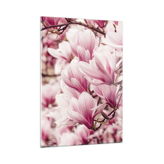 Obraz na szkle - Wiosna jest różowa - 50x70cm - Magnolia Kwiat Jasny - Nowoczesny szklany obraz do salonu do sypialni ARTTOR ARTTOR