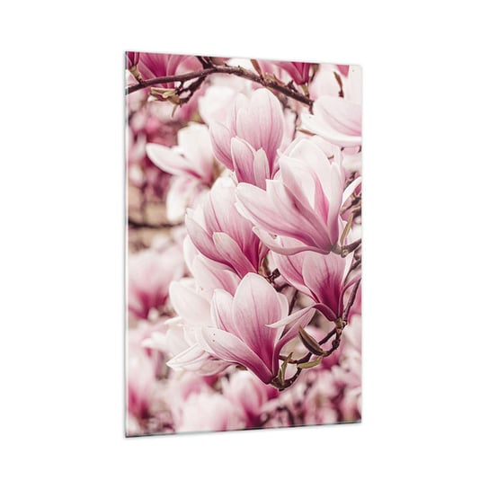 Obraz na szkle - Wiosna jest różowa - 70x100cm - Magnolia Kwiat Jasny - Nowoczesny foto szklany obraz do salonu do sypialni ARTTOR ARTTOR