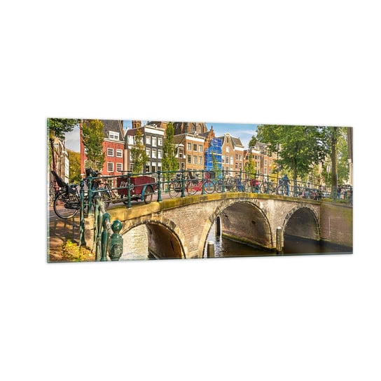 Obraz na szkle - Wiosna nad kanałem - 100x40cm - Miasto Amsterdam Architektura - Nowoczesny foto szklany obraz do salonu do sypialni ARTTOR ARTTOR