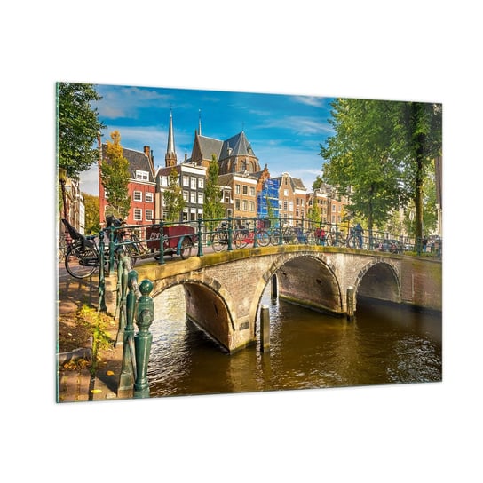 Obraz na szkle - Wiosna nad kanałem - 100x70cm - Miasto Amsterdam Architektura - Nowoczesny foto szklany obraz do salonu do sypialni ARTTOR ARTTOR