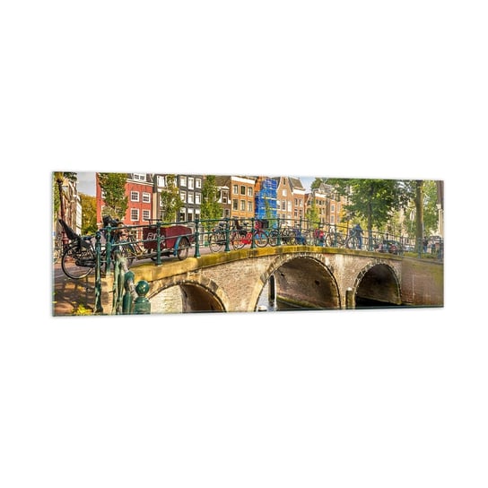 Obraz na szkle - Wiosna nad kanałem - 160x50cm - Miasto Amsterdam Architektura - Nowoczesny foto szklany obraz do salonu do sypialni ARTTOR ARTTOR