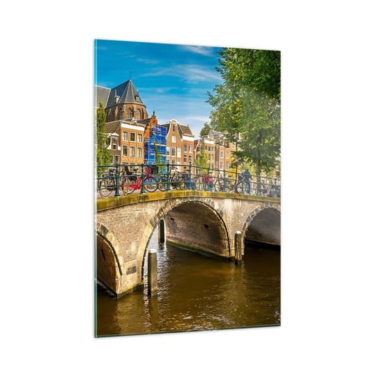 Obraz na szkle - Wiosna nad kanałem - 50x70cm - Miasto Amsterdam Architektura - Nowoczesny szklany obraz do salonu do sypialni ARTTOR ARTTOR