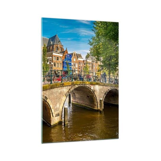 Obraz na szkle - Wiosna nad kanałem - 70x100cm - Miasto Amsterdam Architektura - Nowoczesny foto szklany obraz do salonu do sypialni ARTTOR ARTTOR