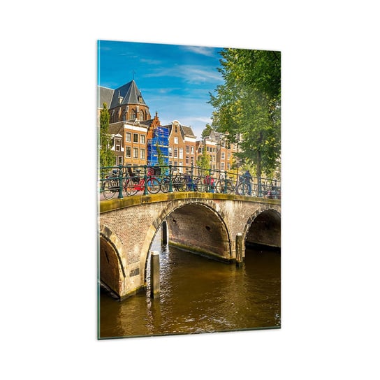 Obraz na szkle - Wiosna nad kanałem - 80x120cm - Miasto Amsterdam Architektura - Nowoczesny szklany obraz na ścianę do salonu do sypialni ARTTOR ARTTOR
