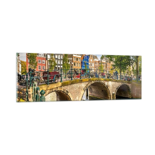 Obraz na szkle - Wiosna nad kanałem - 90x30cm - Miasto Amsterdam Architektura - Nowoczesny szklany obraz do salonu do sypialni ARTTOR ARTTOR