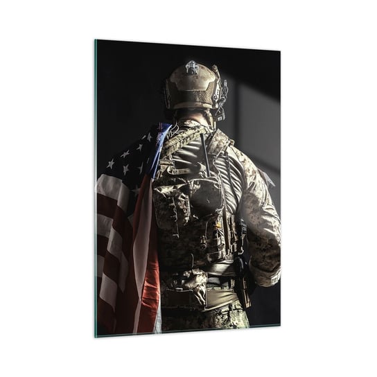 Obraz na szkle - Właśnie dlatego - 50x70cm - Żołnierz Amerykańska Flaga Komandos - Nowoczesny szklany obraz do salonu do sypialni ARTTOR ARTTOR