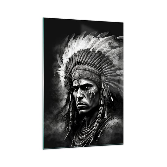 Obraz na szkle - Wódz i wojownik - 80x120cm - Indianin Plemiona Etniczny - Nowoczesny szklany obraz na ścianę do salonu do sypialni ARTTOR ARTTOR