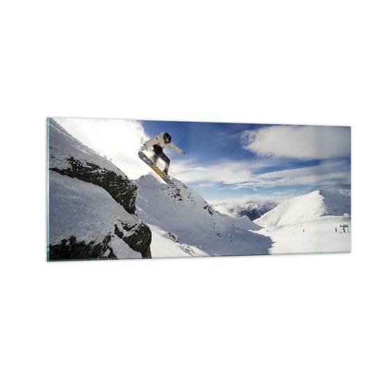 Obraz na szkle - Wolność bez granic - 100x40cm - Snowboard Krajobraz Góry - Nowoczesny foto szklany obraz do salonu do sypialni ARTTOR ARTTOR