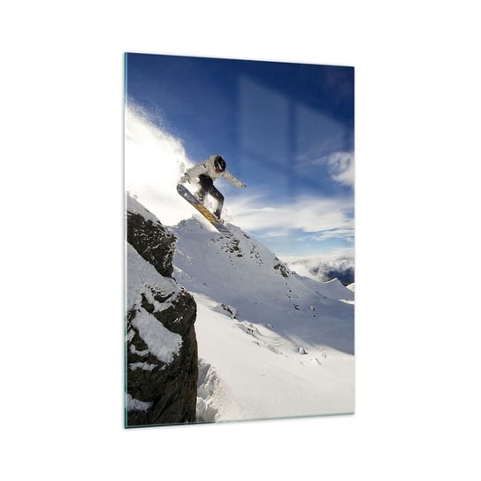 Obraz na szkle - Wolność bez granic - 70x100cm - Snowboard Krajobraz Góry - Nowoczesny foto szklany obraz do salonu do sypialni ARTTOR ARTTOR