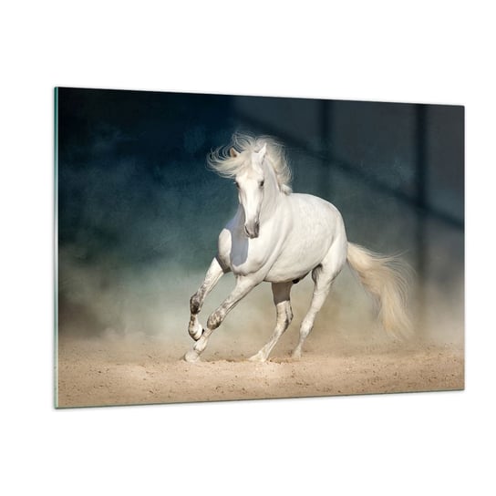 Obraz na szkle - Wolność w stanie czystym - 120x80cm - Koń Zwierzę Biały - Nowoczesny szklany obraz na ścianę do salonu do sypialni ARTTOR ARTTOR