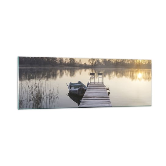 Obraz na szkle - Wrócę za jakiś czas - 90x30cm - Krajobraz Jezioro Drewniany Pomost - Nowoczesny szklany obraz do salonu do sypialni ARTTOR ARTTOR