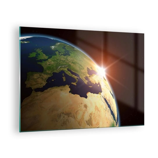 Obraz na szkle - Wschód słońca - 70x50cm - Kosmos Kula Ziemska Kontynenty - Nowoczesny szklany obraz do salonu do sypialni ARTTOR ARTTOR