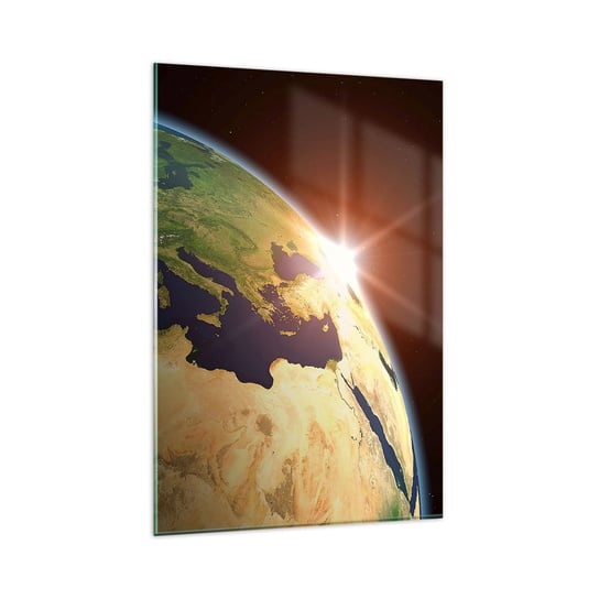 Obraz na szkle - Wschód słońca - 80x120cm - Kosmos Kula Ziemska Kontynenty - Nowoczesny szklany obraz na ścianę do salonu do sypialni ARTTOR ARTTOR