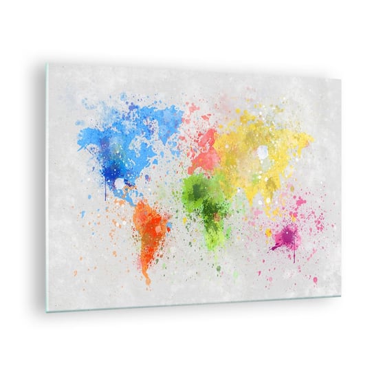 Obraz na szkle - Wszystkie barwy świata - 70x50cm - Mapa Świata Kontynenty Podróże - Nowoczesny szklany obraz do salonu do sypialni ARTTOR ARTTOR