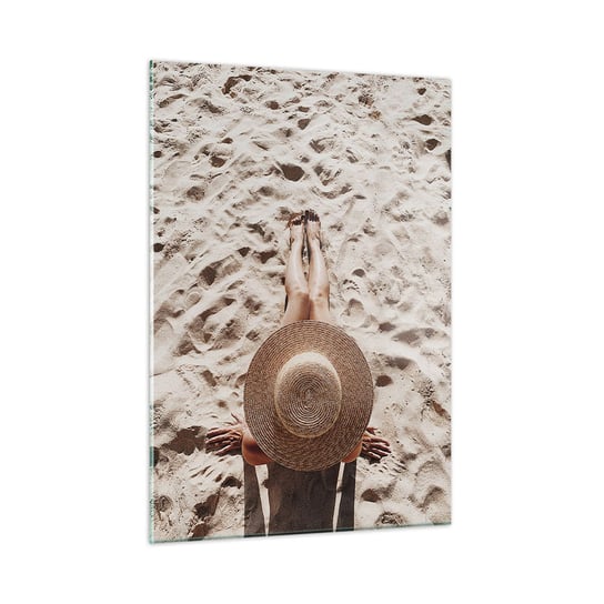 Obraz na szkle - Wymarzony czas - 50x70cm - Plaża Opalanie Kapelusz - Nowoczesny szklany obraz do salonu do sypialni ARTTOR ARTTOR