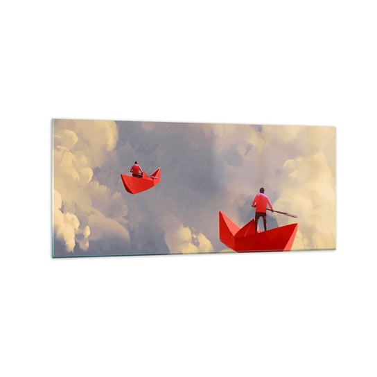Obraz na szkle - Wyprawa marzycieli - 120x50cm - Abstrakcja Fantasy Origami - Nowoczesny szklany obraz na ścianę do salonu do sypialni ARTTOR ARTTOR