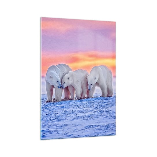 Obraz na szkle - Wystarczy rodzinne ciepło - 70x100cm - Zwierzęta Niedźwiedź Polarny Śnieg - Nowoczesny foto szklany obraz do salonu do sypialni ARTTOR ARTTOR
