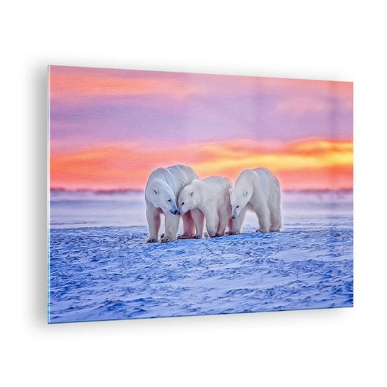 Obraz na szkle - Wystarczy rodzinne ciepło - 70x50cm - Zwierzęta Niedźwiedź Polarny Śnieg - Nowoczesny szklany obraz do salonu do sypialni ARTTOR ARTTOR
