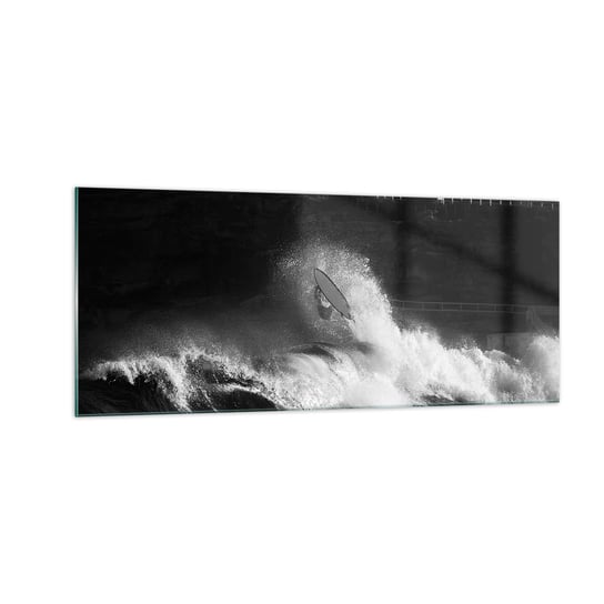 Obraz na szkle - Wyzwanie przyjęte! - 100x40cm - Surfing Fala Sporty Wodne - Nowoczesny foto szklany obraz do salonu do sypialni ARTTOR ARTTOR