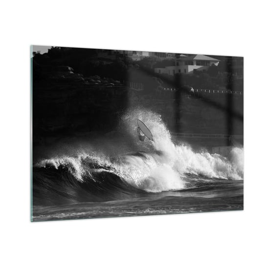 Obraz na szkle - Wyzwanie przyjęte! - 100x70cm - Surfing Fala Sporty Wodne - Nowoczesny foto szklany obraz do salonu do sypialni ARTTOR ARTTOR