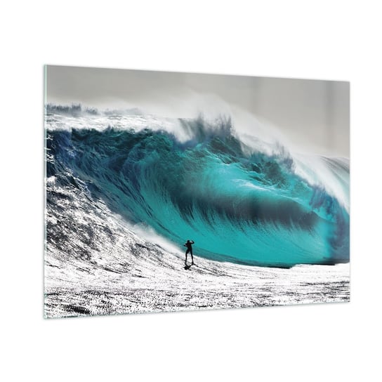 Obraz na szkle - Wyzwanie przyjęte - 100x70cm - Surfing Wysoka Fala Surfer - Nowoczesny foto szklany obraz do salonu do sypialni ARTTOR ARTTOR