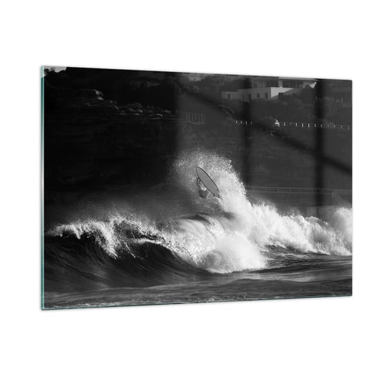 Obraz na szkle - Wyzwanie przyjęte! - 120x80cm - Surfing Fala Sporty Wodne - Nowoczesny szklany obraz na ścianę do salonu do sypialni ARTTOR ARTTOR