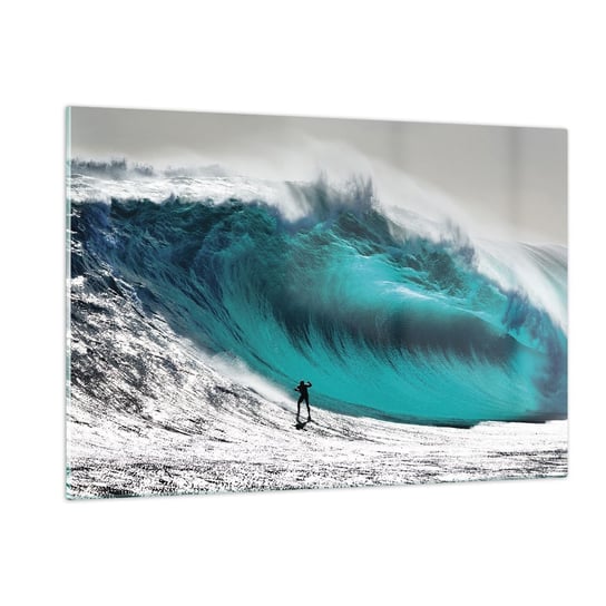 Obraz na szkle - Wyzwanie przyjęte - 120x80cm - Surfing Wysoka Fala Surfer - Nowoczesny szklany obraz na ścianę do salonu do sypialni ARTTOR ARTTOR