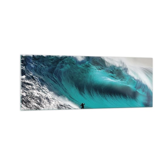Obraz na szkle - Wyzwanie przyjęte - 140x50cm - Surfing Wysoka Fala Surfer - Nowoczesny szklany obraz do salonu do sypialni ARTTOR ARTTOR